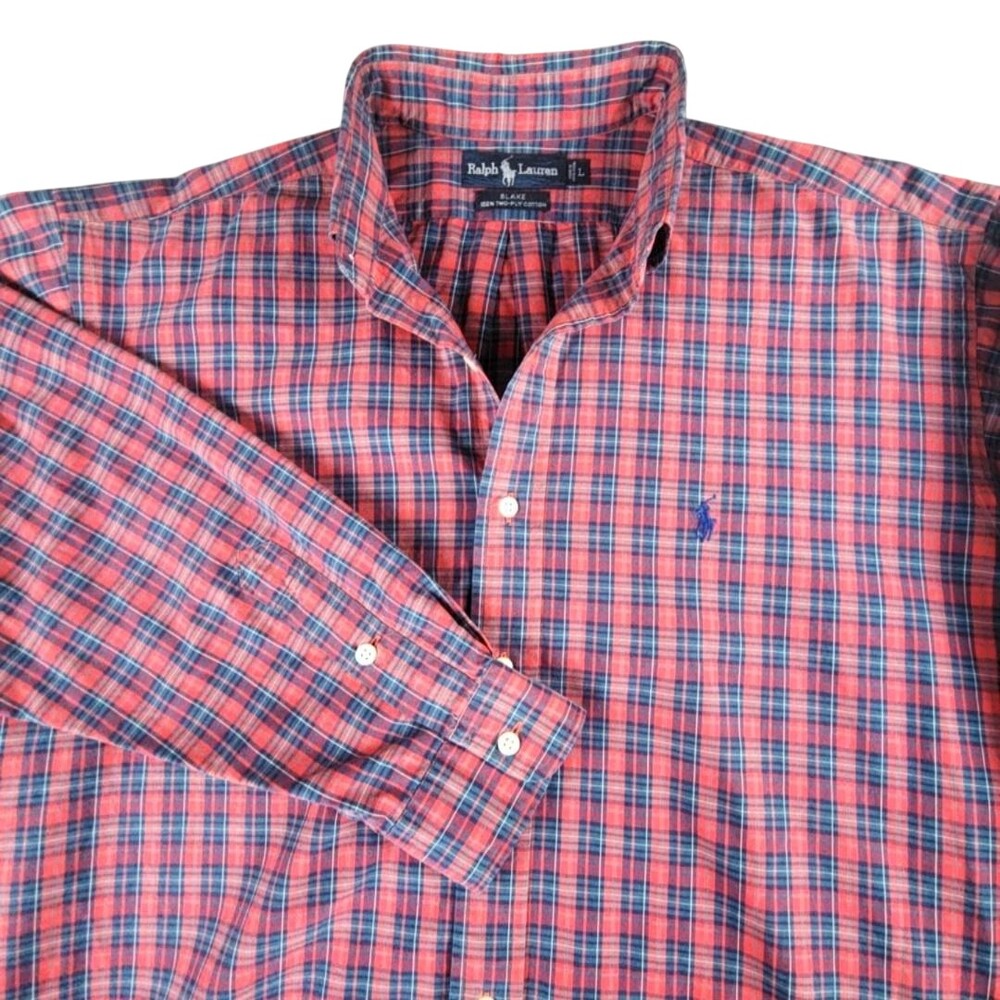 Ralph Lauren Shirt Mens Large Red Plaid Blake Long Sleeve Button Down Cotton